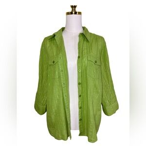 Green Tinsel Button-Up Top